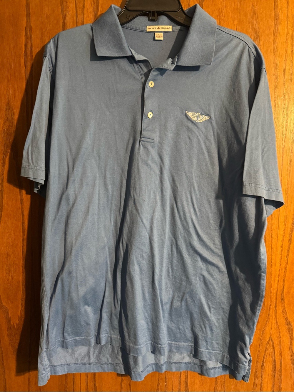 Peter Millar Blue Jersey Polo with Embroidered Wing Logo